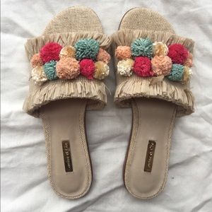 Louise et Cie Arthya Raffia Pom Pom Slide Sandals